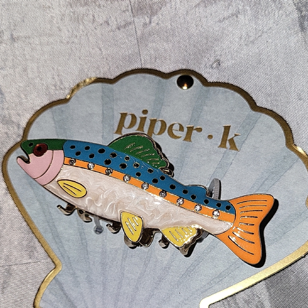 Piper K Multicolor Fish Enamel HAIR CLIP - Orange, Blue, PINK LI M